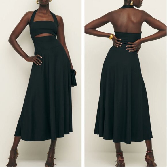 Reformation | Dresses | Reformation Sonali Halter Midi Dress Medium Black |  Poshmark